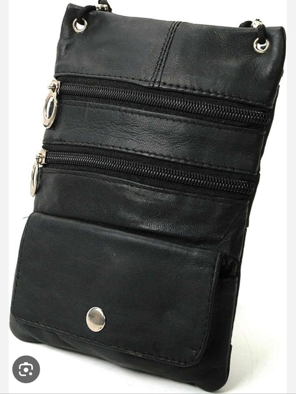 Black Leather Crossbody Belt Bag with Front Snap Pocket